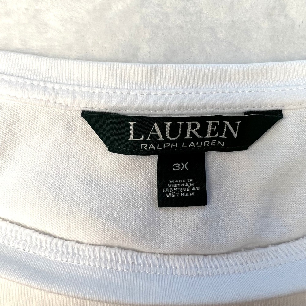 Lauren Ralph Lauren White Eyelet Sleeve Top Womens 3X 100% Cotton Boxy Preppy - Picture 2 of 11
